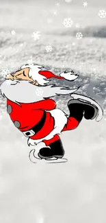 Santa skating on a snowy background with snowflakes gently falling.