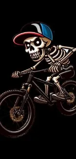 Skeleton cyclist on bike with a black background.