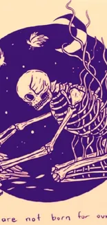 Mystical skeletons in galaxy-themed art design on wallpaper.