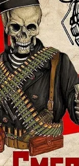 Edgy skeleton soldier graphic art wallpaper.