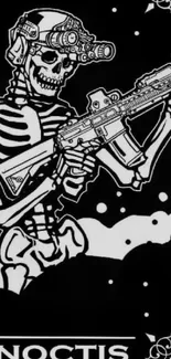 Skeleton warrior with night ops gear in black and white.