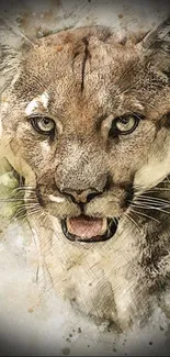 Artistic sketch of a majestic cougar in earthy tones.