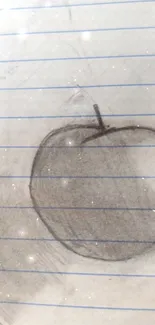 Pencil sketch of an apple on lined paper for mobile wallpaper.