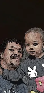 Sketch style portrait of father and son in cartoonish design.