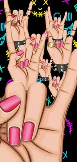 Artistic neon hand gesture wallpaper background