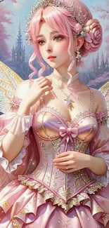 Pink fairy in fantasy setting, art wallpaper.