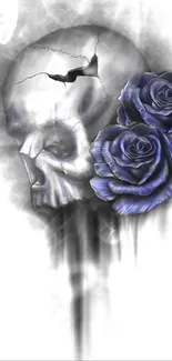 Creepy skull with blue roses on a white background.