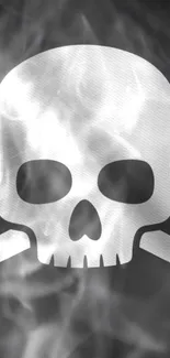 Monochrome skull and bones with smoke effects for phone wallpaper.