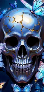 Artistic metallic skull with butterflies