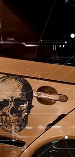 Dynamic wallpaper with skull and car graphic design.