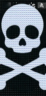 Textured skull and crossbones on black background wallpaper.