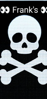 Skull and crossbones design on a black background wallpaper.