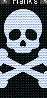 Skull and crossbones pattern on a black textured background.