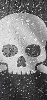 Dark skull and crossbones wallpaper with raindrop effect.