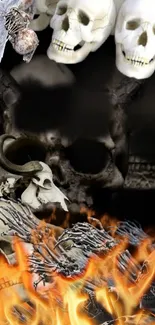 Gothic skulls with fiery background wallpaper.