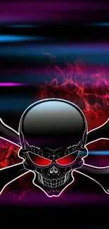 Skull with red flames and dark background mobile wallpaper.