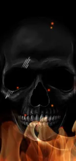 Mobile wallpaper of a black skull with flames.