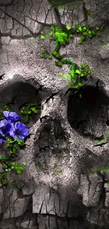 Skull art with vibrant flowers and textured background, ideal for phone wallpaper.