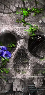 Artistic skull and floral mobile wallpaper with vivid colors.