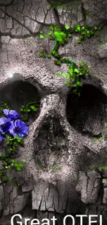 Textured skull with flowers and greenery mobile wallpaper.