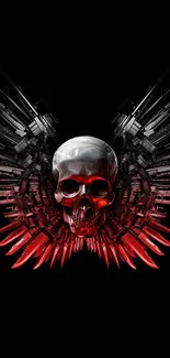 Mobile wallpaper featuring a skull with red wings and guns on a black background.