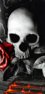 Dark skull and rose wallpaper with striking gothic elements.
