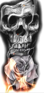 Gray skull with lavender rose and smoke art.