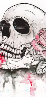 Artistic skull and roses mobile wallpaper.