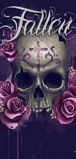 Gothic skull with purple roses wallpaper art.