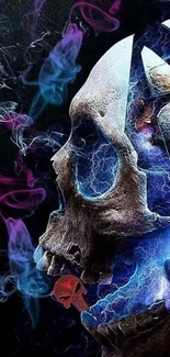 Dynamic skull with colorful smoke and electric effects.