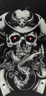 Dark skull with snake and cowboy hat wallpaper.