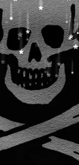 Grayscale skull with stars wallpaper for mobile.