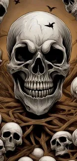 Intricate skull design mobile wallpaper with dark tones and edgy art.