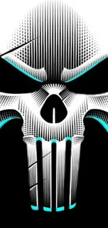 Bold skull design in black, white, and cyan tones for phone wallpaper.