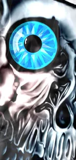 Skull design with a vibrant blue eye on a mobile wallpaper.