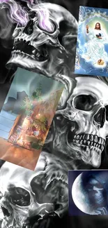 Dramatic skull art with spiritual elements.