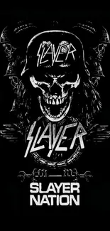 Edgy skull design with Slayer logo on black background, suitable for mobile wallpaper.