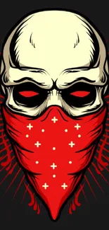 Skull with red bandana on dark background mobile wallpaper.