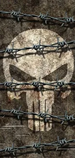 Grunge skull and barbed wire wallpaper design.