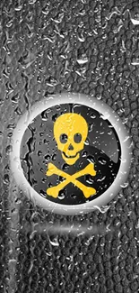 Dark rain wallpaper with a yellow skull button design.