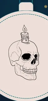 Illustrated skull with candle wallpaper on beige background.