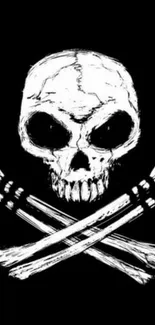 Black and white skull with crossbones phone wallpaper.