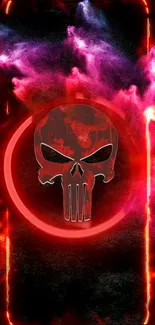 Skull emblem with vibrant fire and smoke effects for mobile wallpaper.