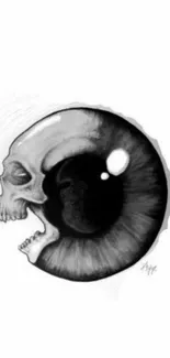 Skull merging with an eye in monochrome mobile wallpaper.