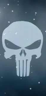 Skull icon on dark blue background with starry accents.