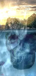 Fantasy wallpaper with underwater skull island.