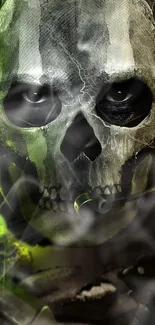 Mobile wallpaper of soldier with skull mask and green neon effects.