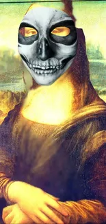 Mona Lisa with skull face modern art wallpaper.