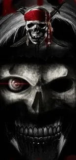 Dark skull with pirate hat mobile wallpaper.