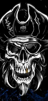 Dark wallpaper featuring pirate skull with hat and sunglasses.